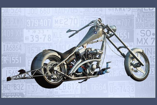 The OCC Jet Bike, a turbine-powered motorcycle with a skeletal, angular frame and gleaming metal surfaces, exuding raw mechanical power.